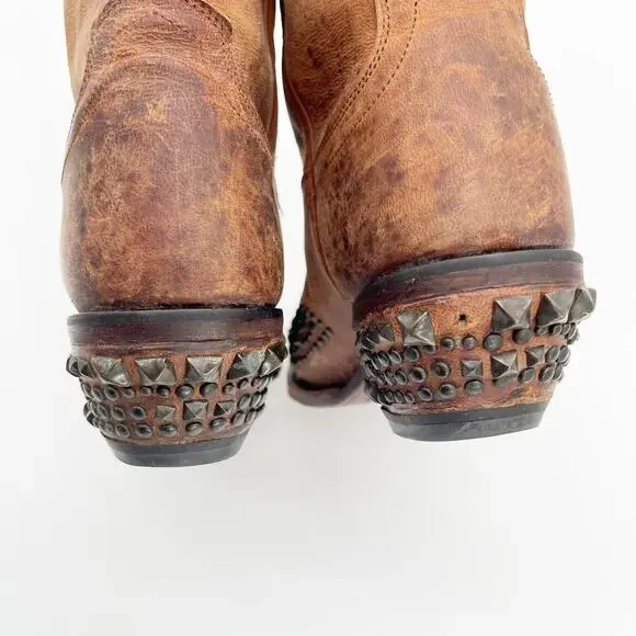 Lucchese Women’s 9 Brown Mad Dog Stud Wingtip Distressed Western Cowgirl Boots - Picture 9 of 12